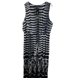 Style co 3x dress Tranquil Waves  Black  White Sleeveless Stretch  NEW Embellish